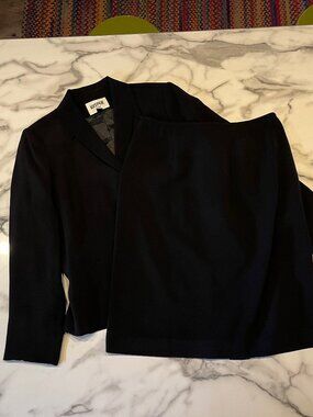 Vintage Kasper Petite Two Piece Skirt Suit Black 10P